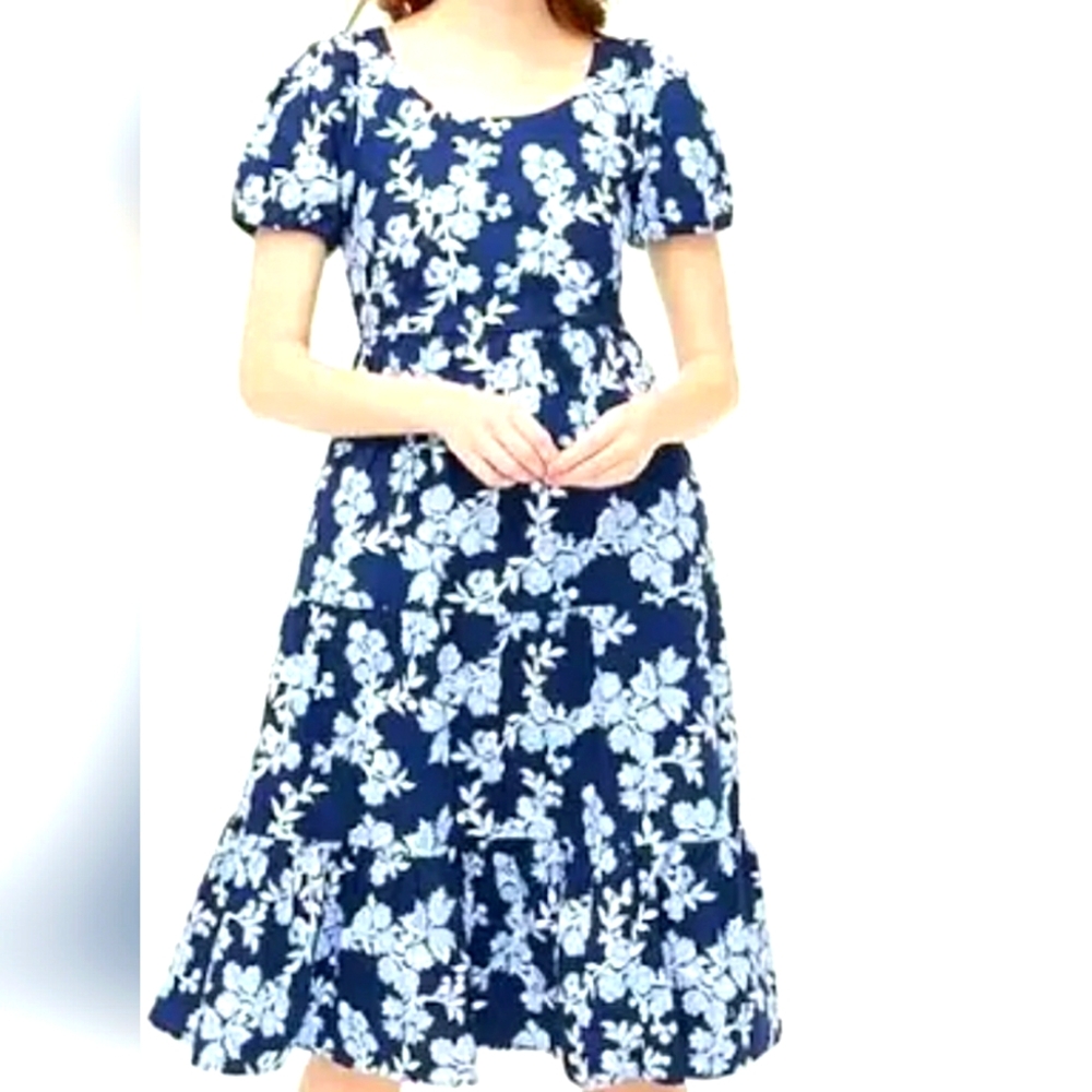 J. Crew Blue Puff Sleeve Midi Sundress
